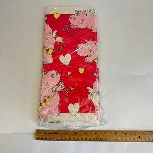 Vtg Paper Art Valentines Day Hearts Hippo‎ Paper Tablecloth Disposable 54x102 in